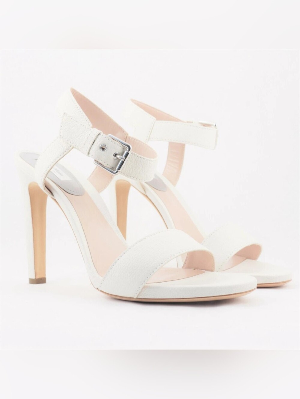 Max Mara Women's White Leather Ankle Strap Sandals-Urago size Eu 36~US 6